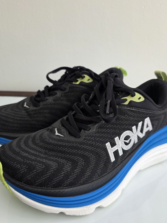 HOKA One One Gaviota Black Running Shoes with Blue & Lime Accents. main image 4